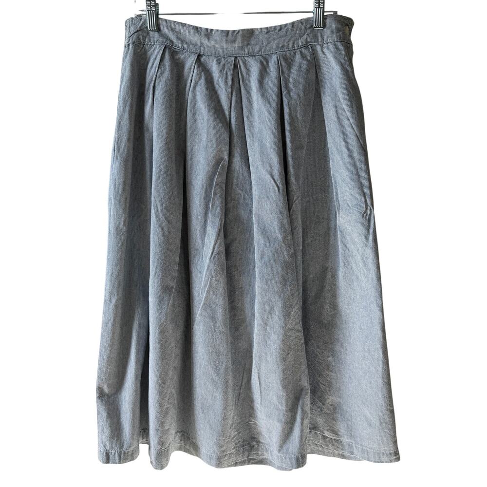 Vtg Ruff Hewn Pleated Skirt Denim Striped Size 14 Blue/White EUC Cottage Core